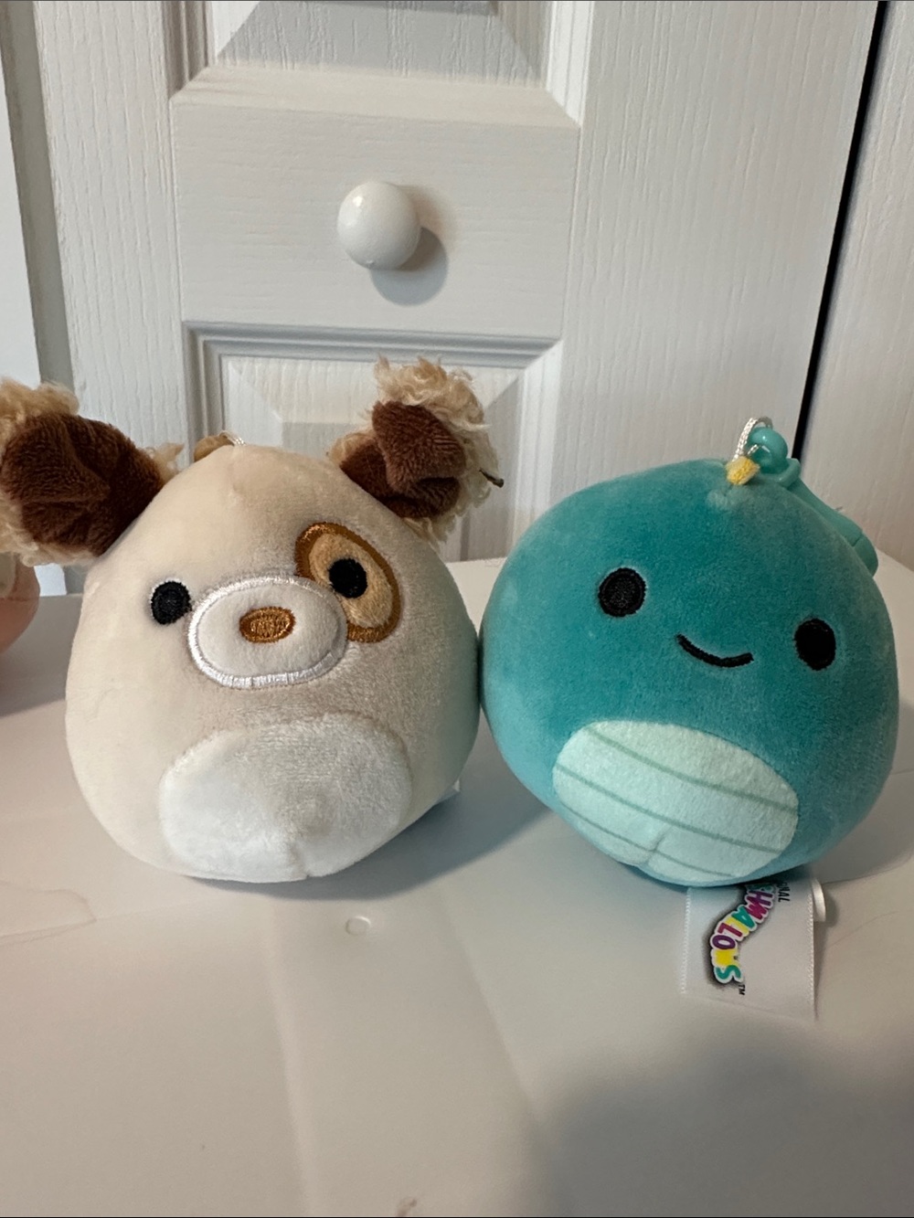 Plush Squishmallow keychains dog and Dino
